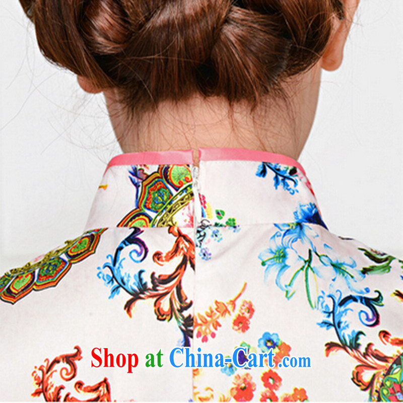 The stone new Ethnic Wind elegant low the forklift truck serving toast improved cheongsam dress summer T-shirt dress girls pink and white collar peony flowers M, the stone (Bushi), shopping on the Internet