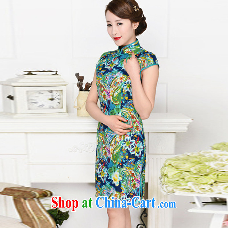 Hot beautiful lady 2015 new cheongsam dress stylish and refined antique cheongsam dress, in spring, summer dresses green collar green flower XXL