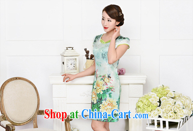 Hot beautiful lady summer 2015 new long-sleeved improved cheongsam retro art cotton flocking retro long cheongsam dress yellow Peony flower XXL pictures, price, brand platters! Elections are good character, the national distribution, so why buy now enjoy more preferential! Health