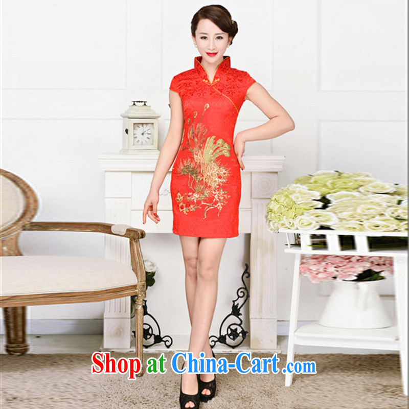 Hot beautiful lady 2015 summer National wind Phoenix embroidery red wedding dresses spring dresses short, red phoenix spend XXL, fiery beautiful lady, and, shopping on the Internet