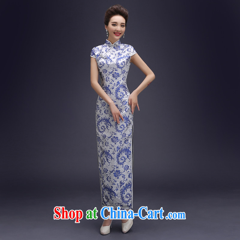 Blue and white porcelain cheongsam dress spring 2015 new improved stylish daily long, the forklift truck cheongsam dress dresses beauty blue suit on the truck L, 100 Ka-ming, and shopping on the Internet