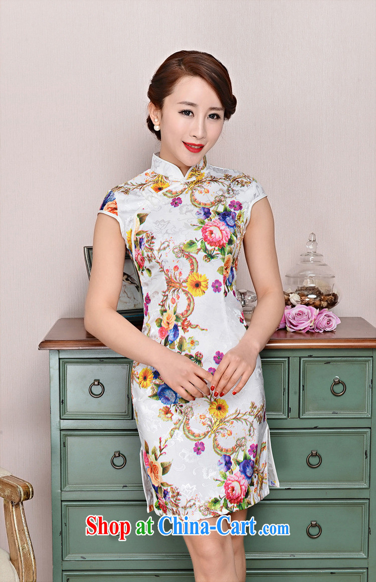 Hot beautiful lady 2015 new daily outfit 5 color paintings Chinese stamp retro, spring and summer with stylish improved cheongsam dress style white Peony blue sunflower XXL pictures, price, brand platters! Elections are good character, the national distribution, so why buy now enjoy more preferential! Health