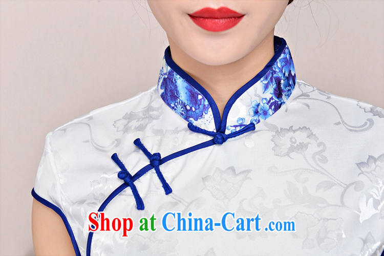 Hot beautiful lady 2015 new daily outfit 5 color paintings Chinese stamp retro, spring and summer with stylish improved cheongsam dress style white Peony blue sunflower XXL pictures, price, brand platters! Elections are good character, the national distribution, so why buy now enjoy more preferential! Health