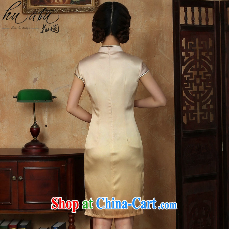 Take the female summer Silk Cheongsam golden, who is a hard-pressed flower Magpies silk improved sauna Silk Cheongsam short figure 3XL, flowers, and, online shopping