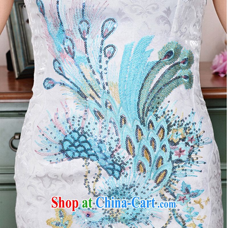 Refreshing new Ethnic Wind elegant low on the truck serving toast improved cheongsam dress summer T-shirt dresses female white Phoenix orchids XXL, refreshing, and shopping on the Internet