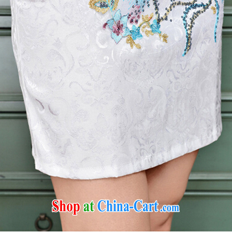 Refreshing new Ethnic Wind elegant low on the truck serving toast improved cheongsam dress summer T-shirt dresses female white Phoenix orchids XXL, refreshing, and shopping on the Internet