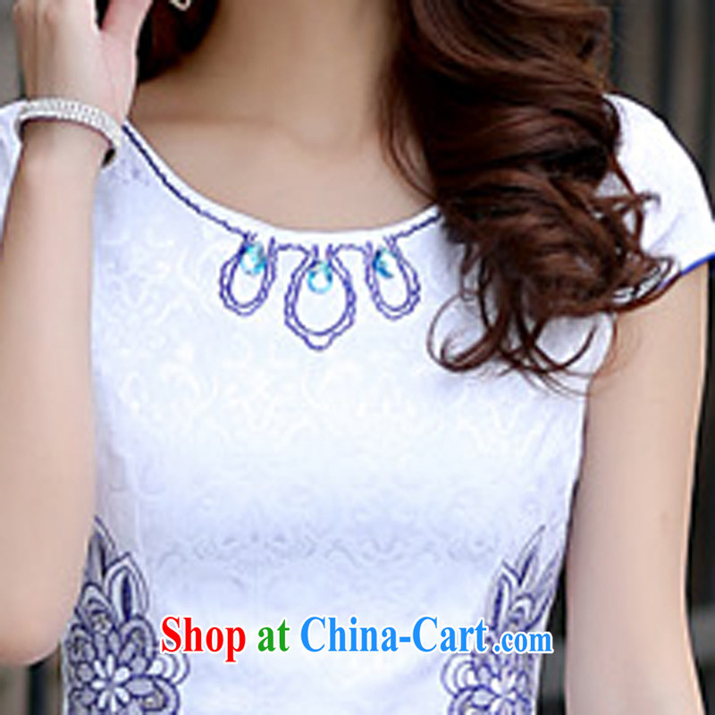 OVBE Korean version 2015 summer new cultivating short-sleeved stamp Chinese qipao package and dresses girls blue XL, OVBE, shopping on the Internet