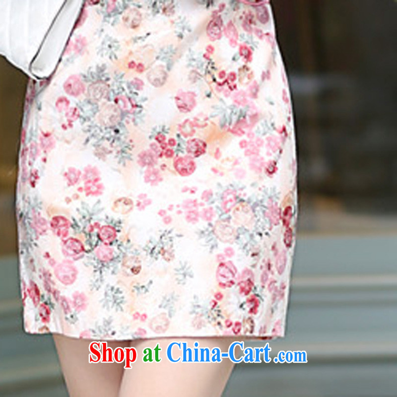 OVBE Korean version 2015 summer new short-sleeved round neck stamp style cheongsam package and dresses girls pink XL, OVBE, shopping on the Internet