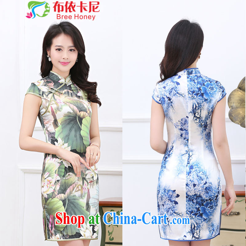 In accordance with the card, summer 2015 new Stylish retro beauty dresses blue lady high stamp duty mulberry silk silk dresses the code package mail 1034 blue and white porcelain XXL, in accordance with the card (buyikani), online shopping