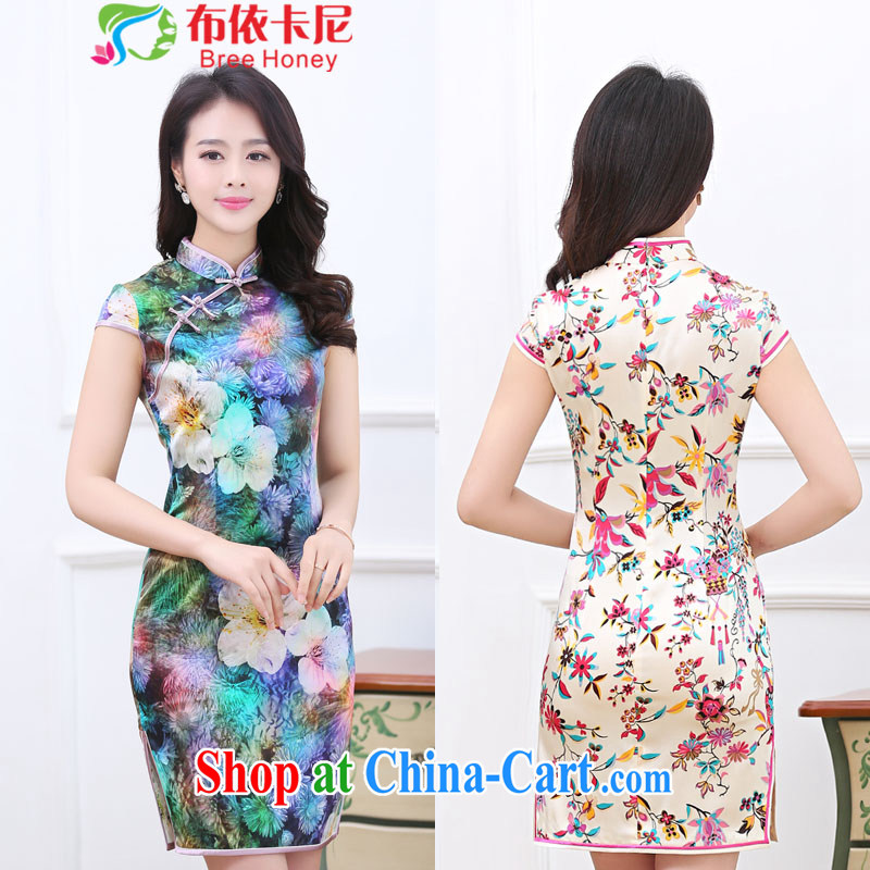 In accordance with the card, summer 2015 new Stylish retro beauty dresses lady with high stamp duty mulberry silk silk-skirt the code package mail 1035 7 colorful flowers XXL