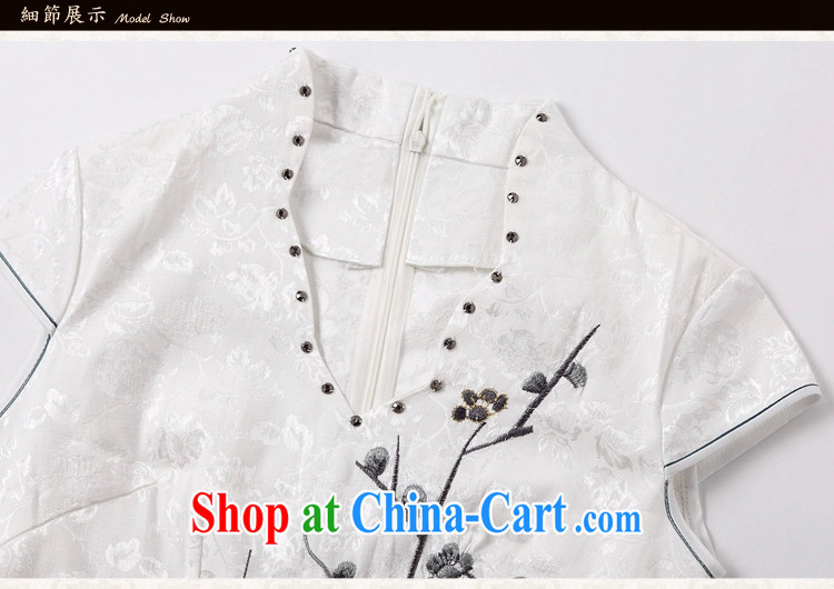 Mr. Kaplan 2015 spring and summer new short-sleeved V collar embroidered Phillips nails Pearl crowsfoot skirt with embroidery short cheongsam improved dresses PL 1123 white XL pictures, price, brand platters! Elections are good character, the national distribution, so why buy now enjoy more preferential! Health