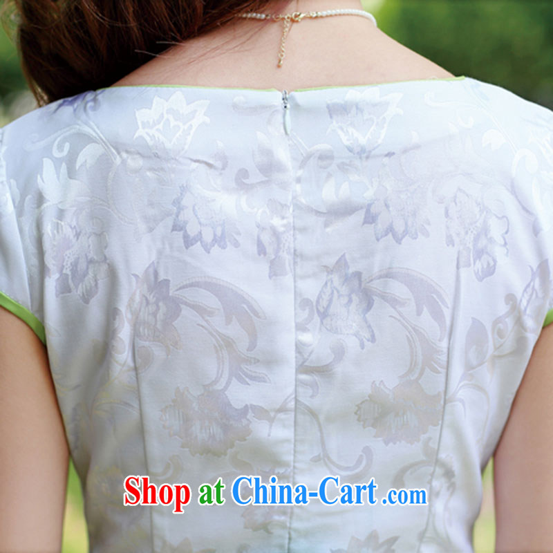 Nest, summer 2015 ladies' new, improved retro embroidery stamp beauty package and cheongsam dress Green lotus XXL, nests, and shopping on the Internet