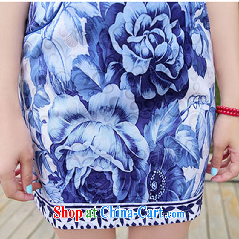 Nest, summer 2015 the new, blue and white porcelain short-sleeved cultivating cheongsam dress, spend XXL, nests, and shopping on the Internet