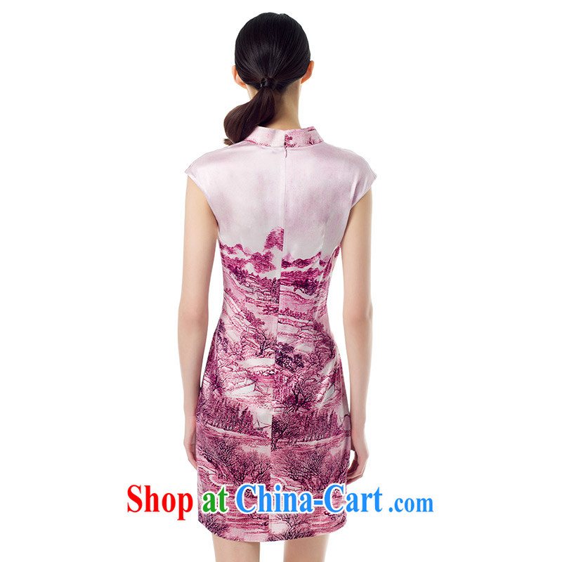 Wood is really the MOZEN 2015 spring and summer new Chinese, for cultivating the poster landscape is Silk Cheongsam short 42,812 09 light coffee-colored XXL (A), wood really has, shopping on the Internet