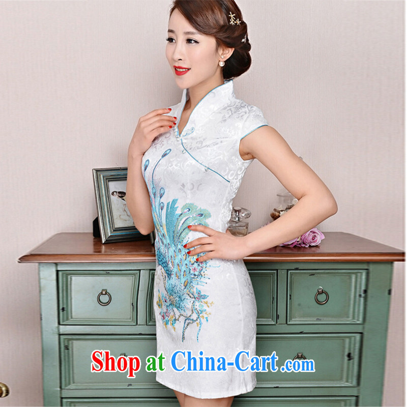 The stone new Ethnic Wind and elegant low on the truck serving toast improved cheongsam dress summer T-shirt dresses female white Phoenix orchids M, stone (Bushi), shopping on the Internet