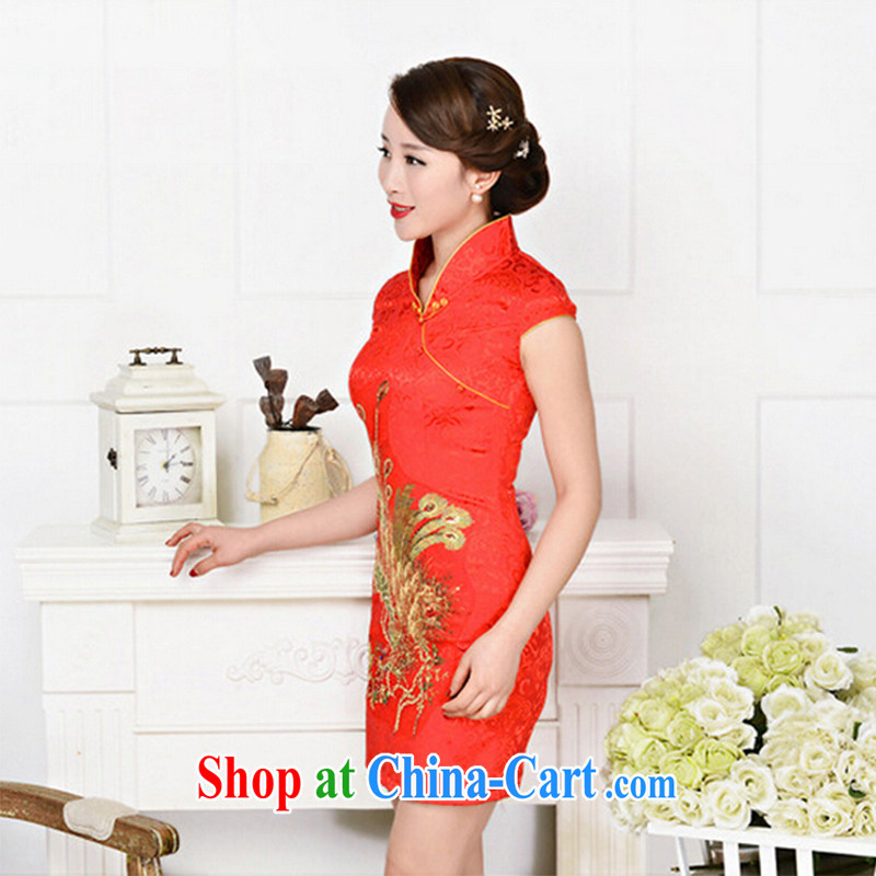 Refreshing new Ethnic Wind elegant low the forklift truck serving toast improved cheongsam dress summer T-shirt dresses female red phoenix spend M, refreshing, and shopping on the Internet