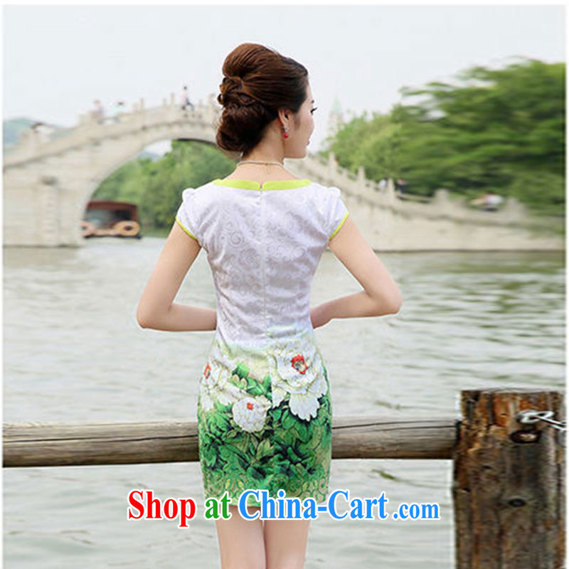 Nest, summer 2015 new women's clothing graphics thin improved package and a short-sleeved the waist stamp antique cheongsam dress pink peony flowers XXL, nests, and shopping on the Internet