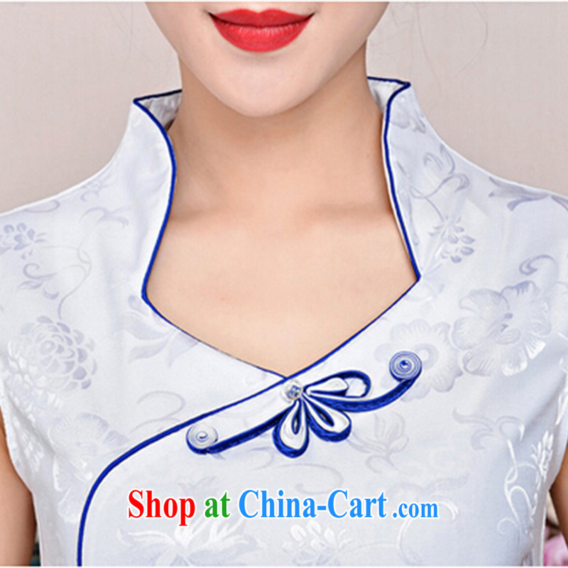 Refreshing new Ethnic Wind elegant low on the truck serving toast improved cheongsam dress summer T-shirt dresses female white porcelain was M, refreshing, and shopping on the Internet
