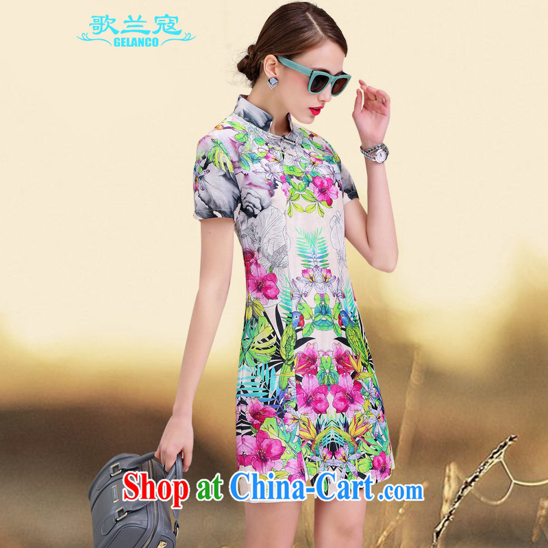 Song Curtis, summer 2015 new dresses cotton the silk dresses sauna silk retro beauty graphics thin stamp elegant further skirt spring flowers XL, song, Kou (GELANCO), shopping on the Internet