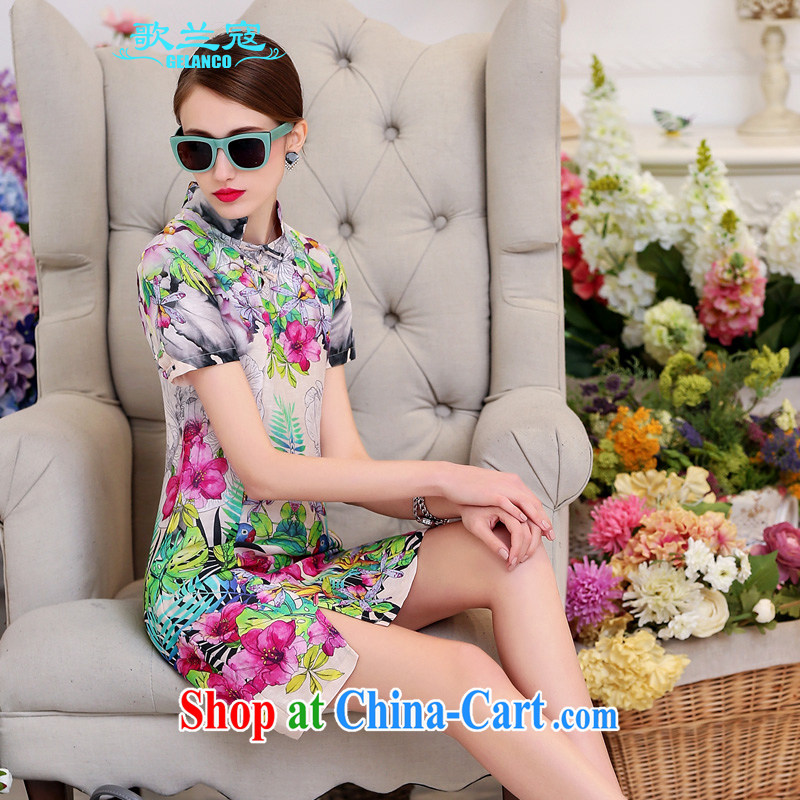 Song Curtis, summer 2015 new dresses cotton the silk dresses sauna silk retro beauty graphics thin stamp elegant further skirt spring flowers XL, song, Kou (GELANCO), shopping on the Internet