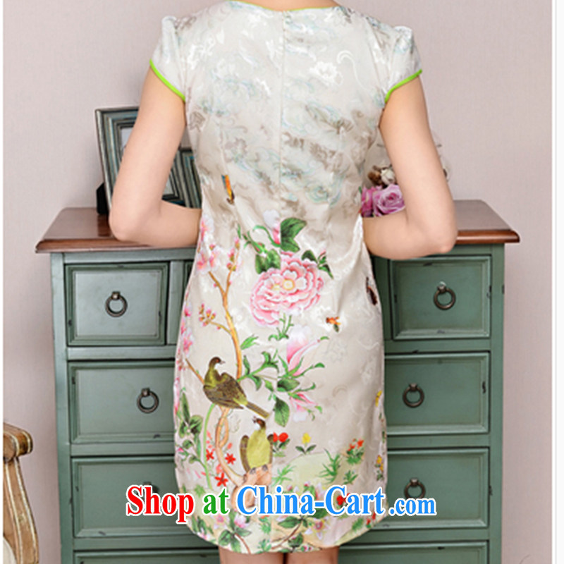 Refreshing new Ethnic Wind and elegant low the forklift truck serving toast improved cheongsam dress summer T-shirt dress girls pink Peony XL, fresh air, and shopping on the Internet