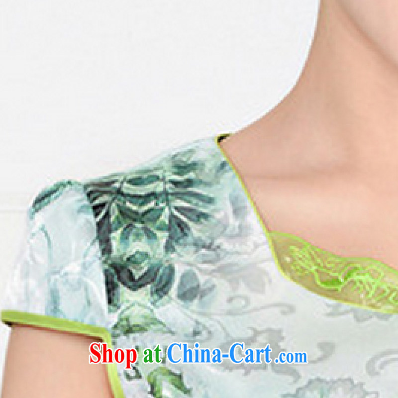 Refreshing new Ethnic Wind and elegant low the forklift truck serving toast improved cheongsam dress summer T-shirt dress girls pink Peony XL, fresh air, and shopping on the Internet