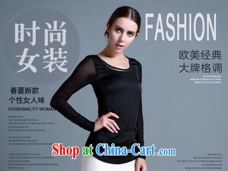 Black butterfly 2015 spring and summer the European site New solid shirt high-end female Web yarn stitching and stylish long-sleeved shirt T black XL pictures, price, brand platters! Elections are good character, the national distribution, so why buy now enjoy more preferential! Health