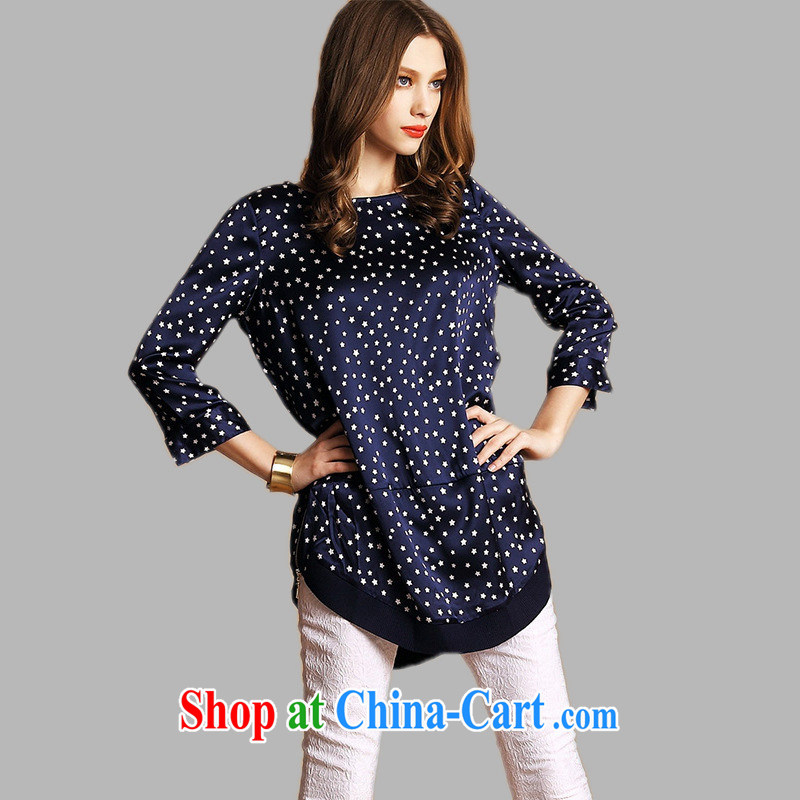 Black butterfly 2015 spring and summer fashion in Europe and America's new loose the code graphics thin 9 cuff stamp T-shirt female T shirt blue XL
