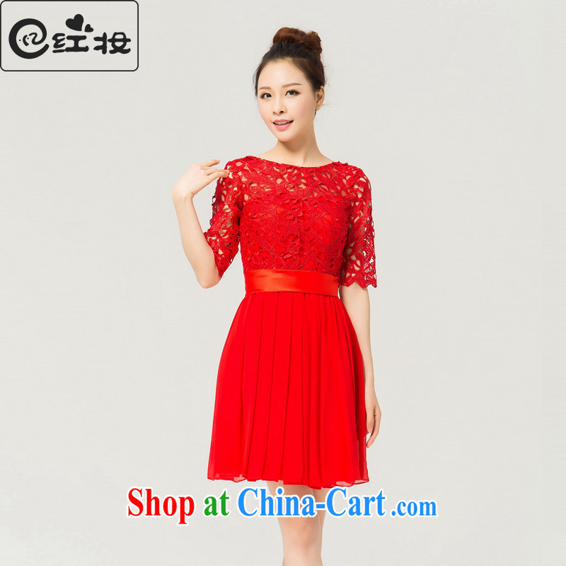 Recall that the red makeup New Red marriage bridal dresses stylish graphics thin short bows, a field shoulder lace beauty short dress Q 14,738 red XL