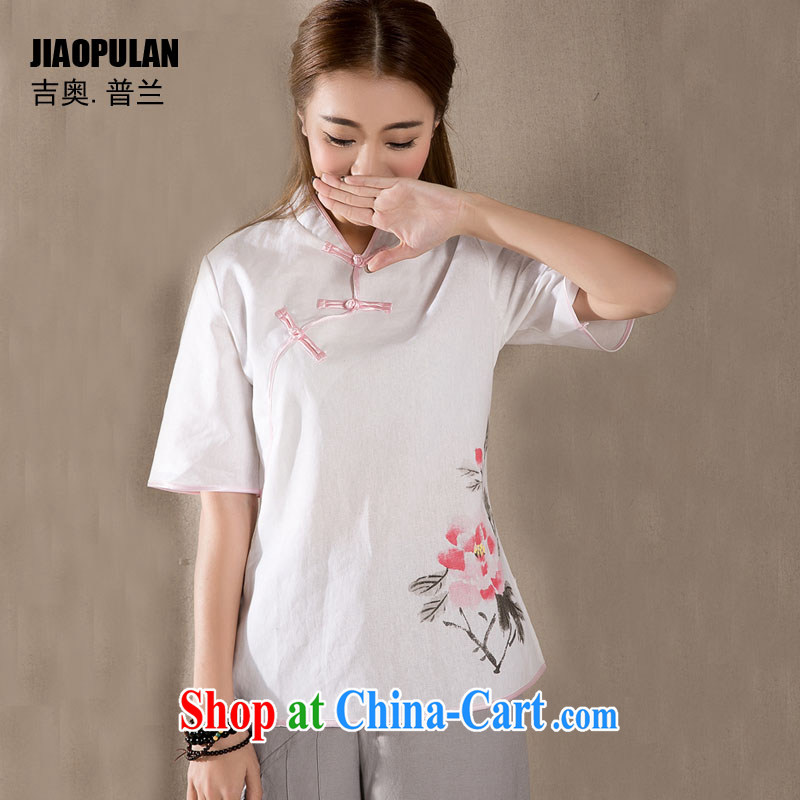 Mr. Kaplan 2015 spring and summer new cotton Ma hand-painted antique art Chinese improved Chinese T-shirt PLZ 1217 white XXL, Mr. Kaplan (JIAOPULAN), online shopping