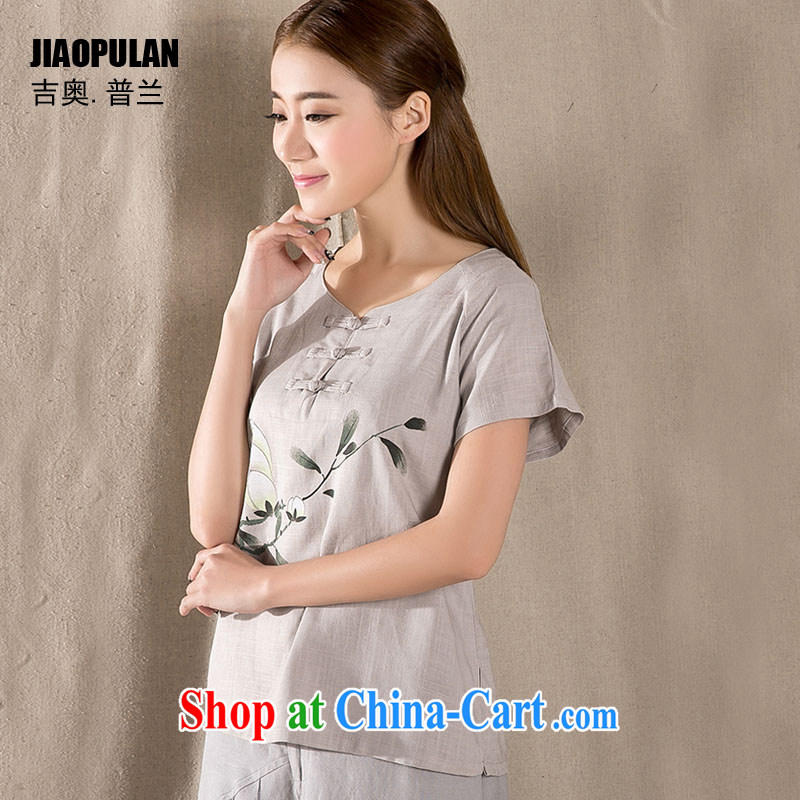 Mr. Kaplan 2015 spring and summer new antique Chinese female improved fashion cheongsam shirt cotton Ms. Yau Ma Tei Chinese PLZ 1220 light gray XXL