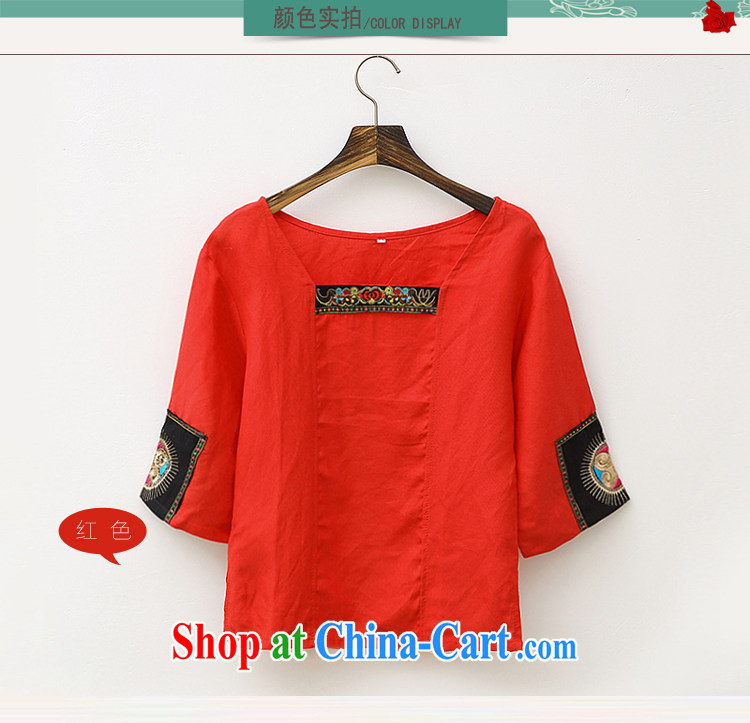 2015 spring and summer new, Retro, T-shirt 5 cuff on the embroidery leisure T-shirt red XL pictures, price, brand platters! Elections are good character, the national distribution, so why buy now enjoy more preferential! Health