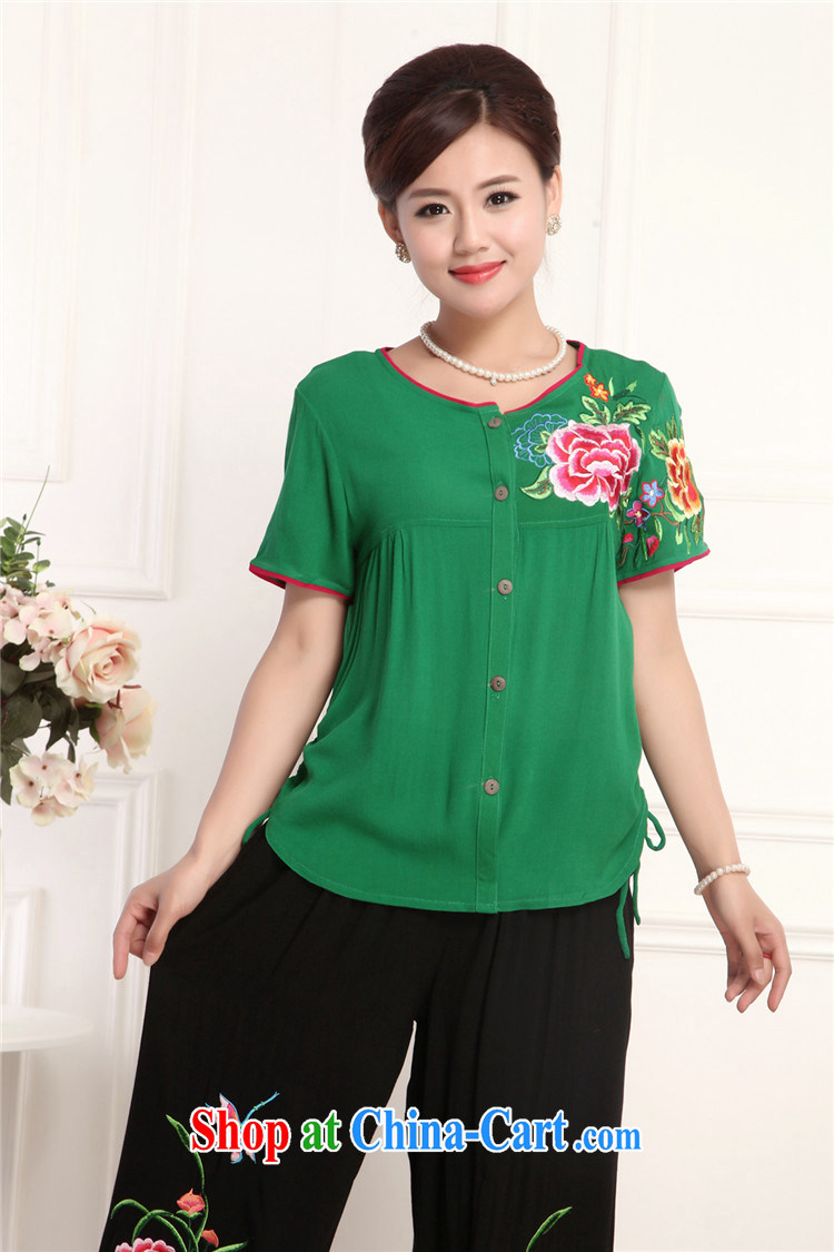 The extravagance, Ms. Tang is set spring and summer, loose version short-sleeved round-collar green china national dress black pants 2015 thin half T pension middle-aged female Red, package 4 XL pictures, price, brand platters! Elections are good character, the national distribution, so why buy now enjoy more preferential! Health