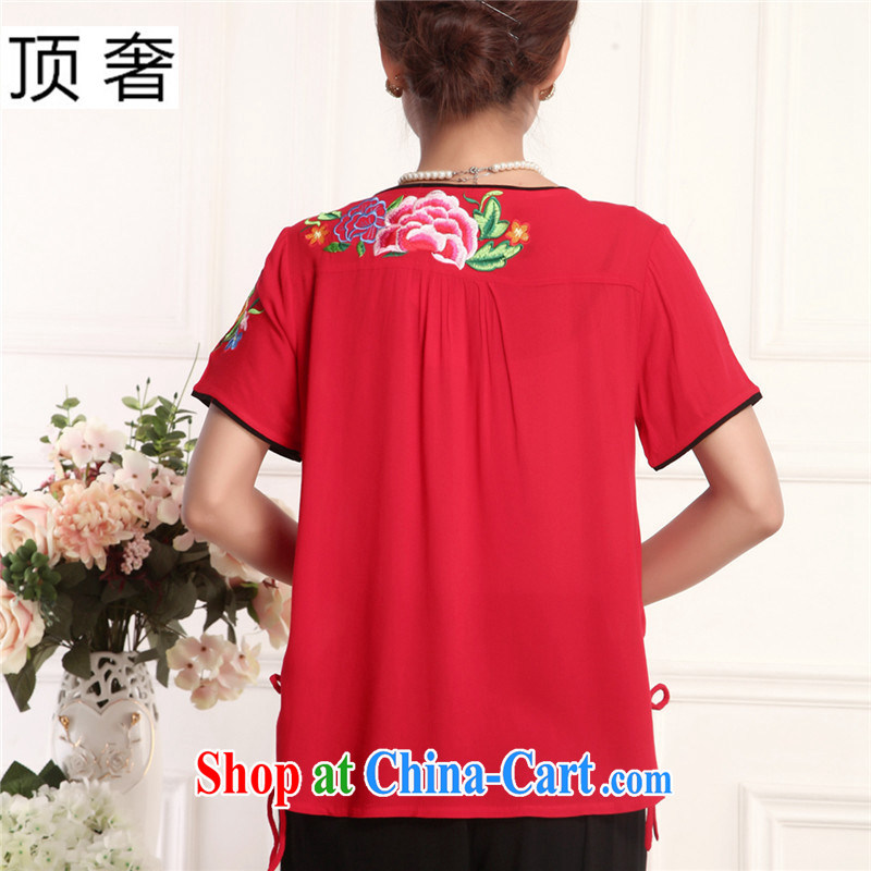 The extravagance, Ms. Tang is set spring and summer, loose version short-sleeved round-collar Green China wind national dress black pants 2015 thin half T pension middle-aged female Red, package 4 XL, top luxury, shopping on the Internet