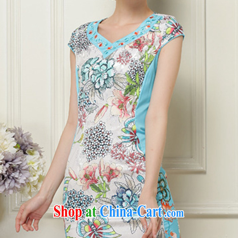 Appeals to appeal to 2015 summer New China wind retro improved cultivating graphics thin short-sleeve dresses summer blue XXL, appeal to appeal, and shopping on the Internet