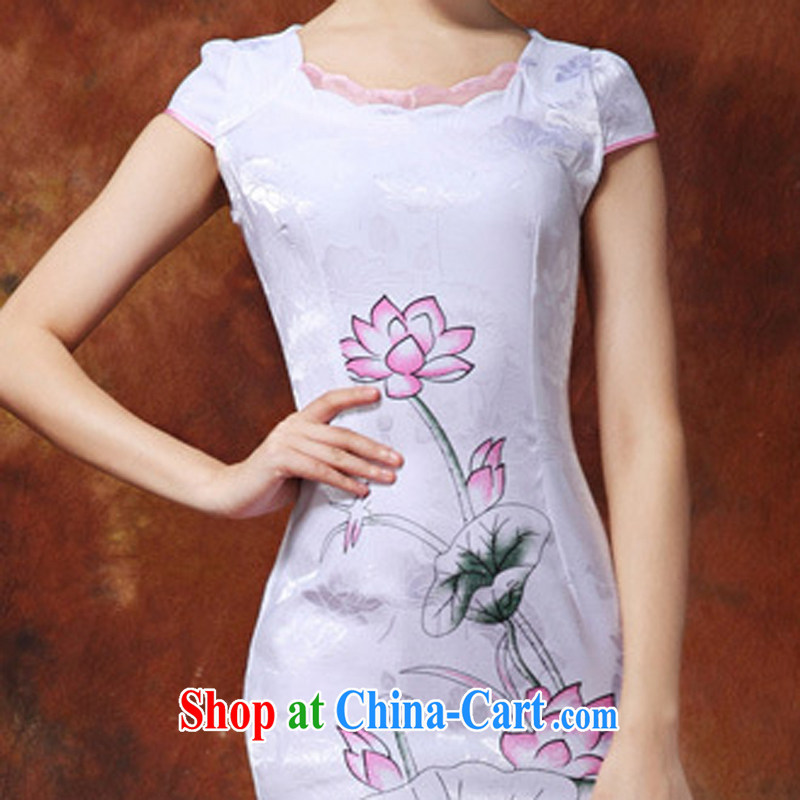 Appeals to appeal to 2015 summer new stylish retro Ethnic Wind elegant short-sleeved improved cheongsam dress summer white XXL, called on appeal, and shopping on the Internet