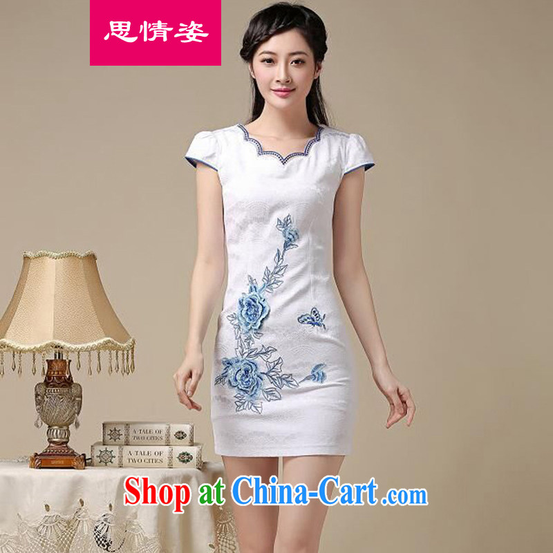 Appeals to appeal to 2015 summer new, improved Chinese cheongsam beauty short sleeve cheongsam dress white orchids XXL