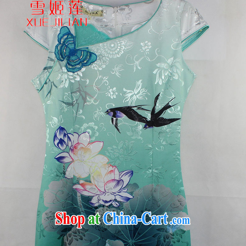 Hsueh-chi Lin 2015 new dresses stylish Lotus the gradient improved stylish dresses skirts summer fashion beauty _1569 green XL