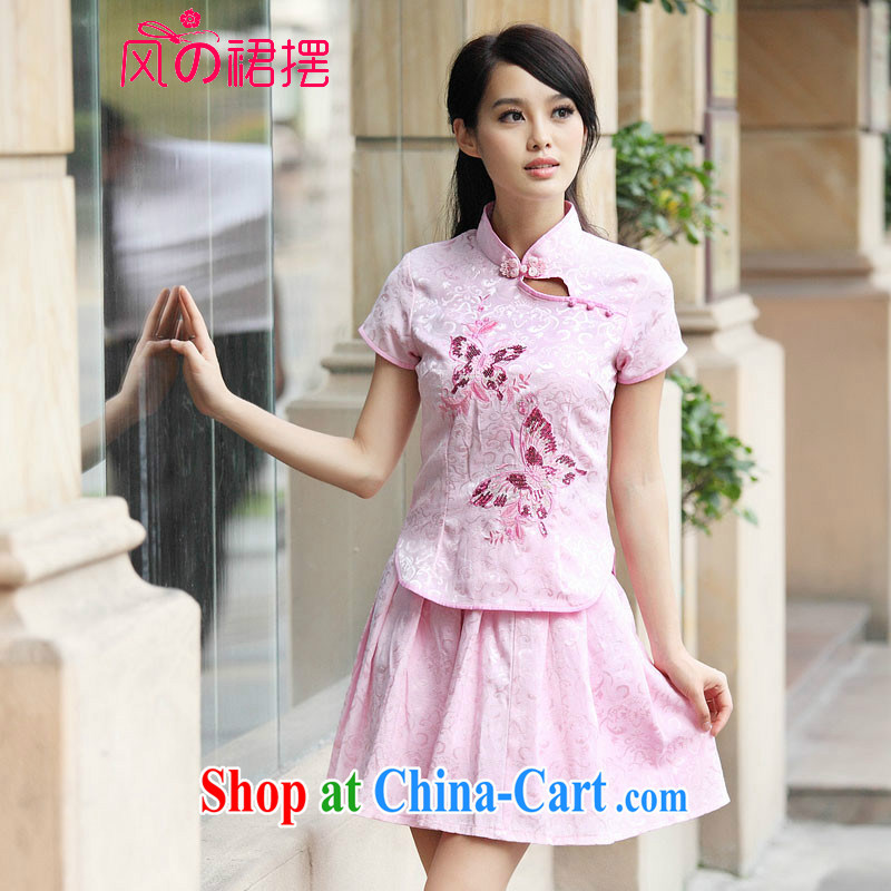 of the wind than the 2015 summer new outfit Kit elegant antique fresh Chinese to Butterfly cheongsam dress pink M