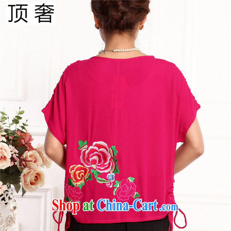 Top Luxury 2105 new, Ms. Tang is set short-sleeve China wind round-collar embroidery half sleeve shirt T red loose version T-shirt black 7 pants MOM load the red kit XL, top luxury, shopping on the Internet