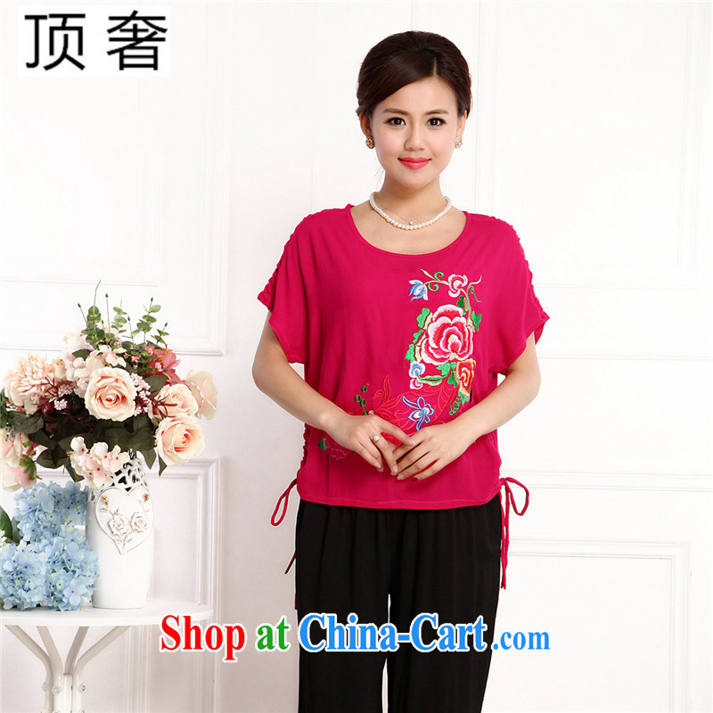 Top Luxury 2105 new, Ms. Tang is set short-sleeve China wind round-collar embroidery half sleeve shirt T red loose version T-shirt black 7 pants MOM load the red kit XL, top luxury, shopping on the Internet