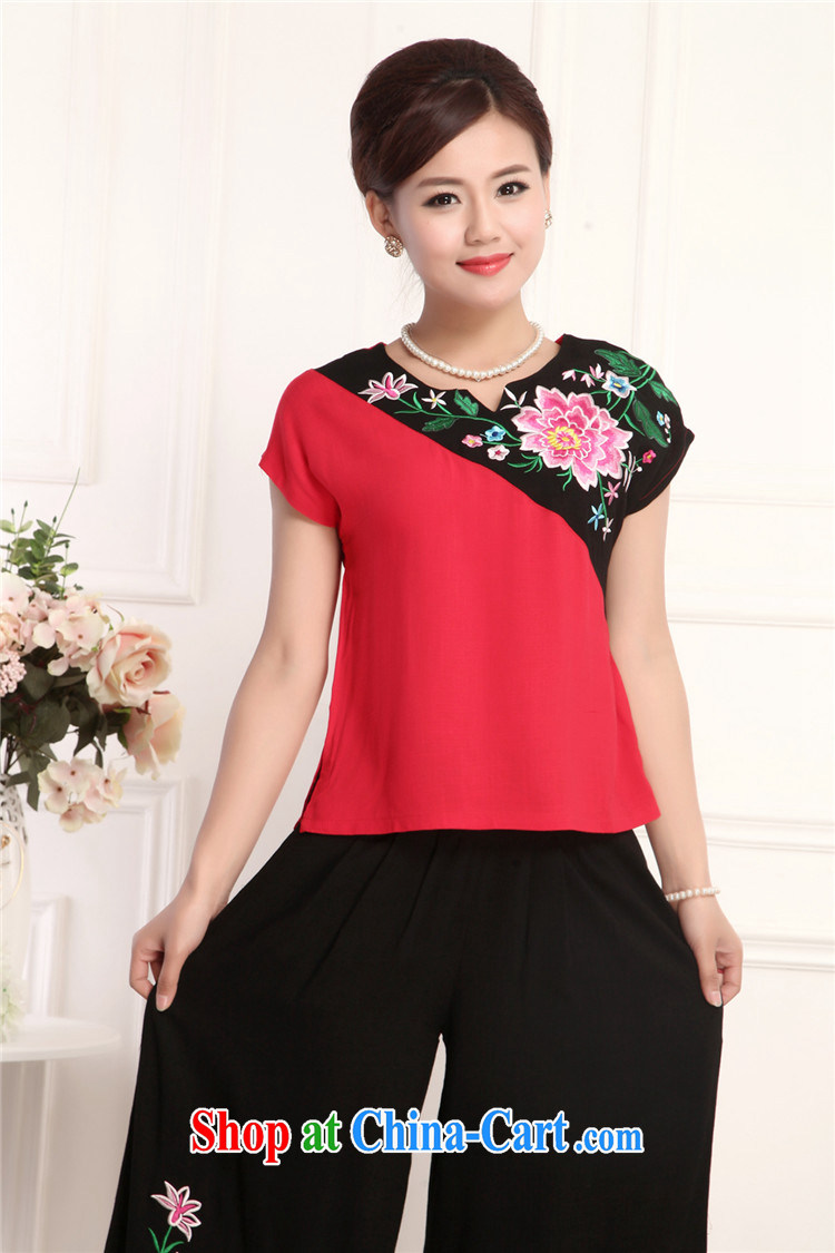 Top Luxury 2105, Ms. Tang is set short-sleeve China wind round-collar embroidery stitching red half sleeve shirt T red loose version T-shirt Chinese package mother load of red, Kit XXXL pictures, price, brand platters! Elections are good character, the national distribution, so why buy now enjoy more preferential! Health
