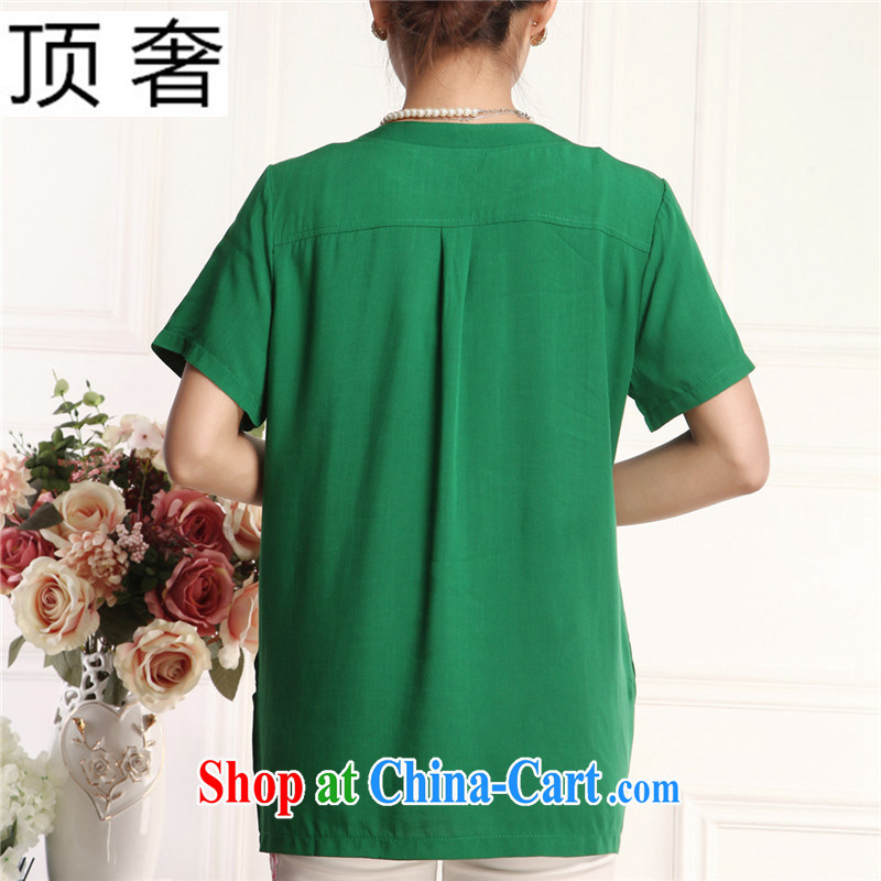 Top Luxury 2015 new, Ms. Tang with a short-sleeved shirt T China wind round-collar embroidery half sleeve T-shirt red loose version T-shirt Chinese and indeed intensify MOM female Green, XXXL, top luxury, shopping on the Internet