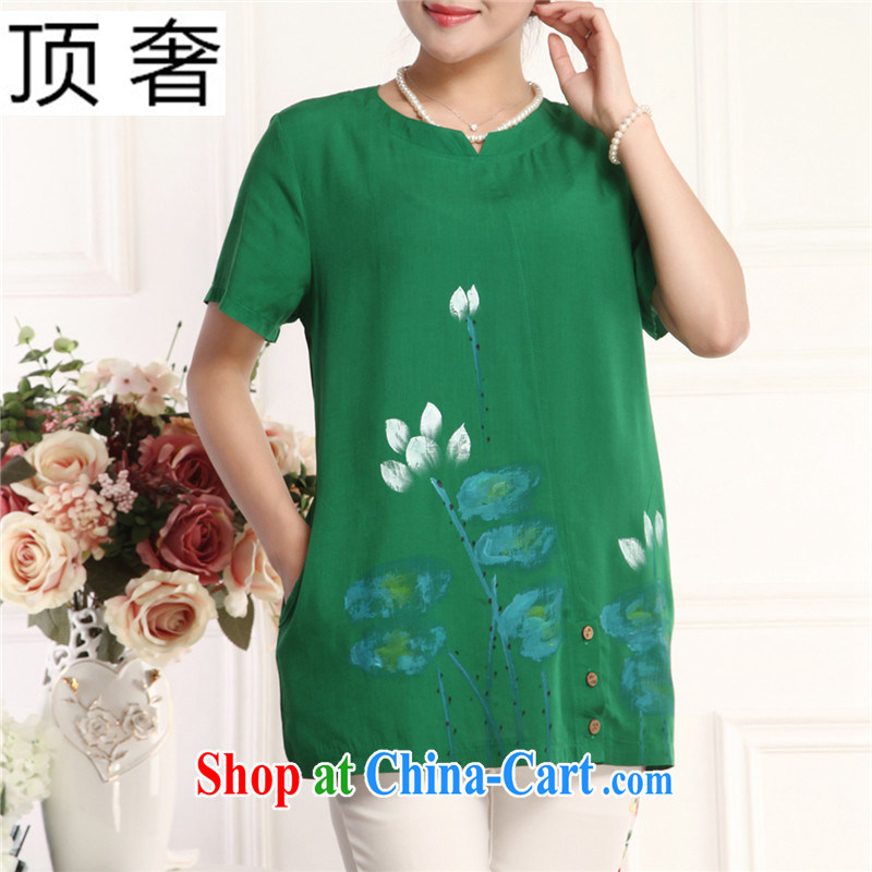 Top Luxury 2015 new, Ms. Tang with a short-sleeved shirt T China wind round-collar embroidery half sleeve T-shirt red loose version T-shirt Chinese and indeed intensify MOM female Green, XXXL, top luxury, shopping on the Internet