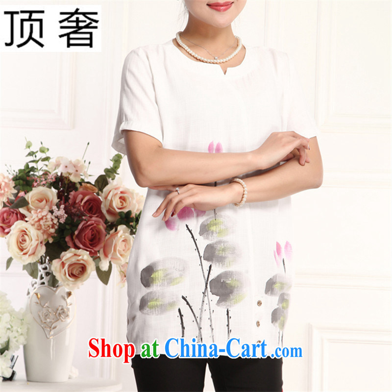 Top Luxury mom with older Tang is a short-sleeved T-shirt loose version of national costumes female T shirt with loose version half sleeve, long, solid T-shirt white short-sleeved female white XL, top luxury, shopping on the Internet