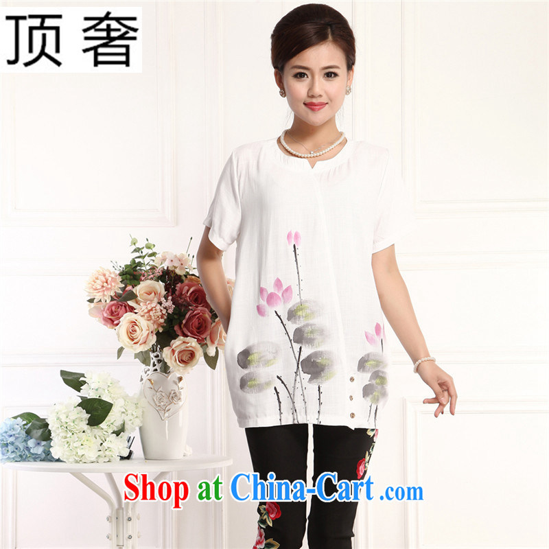 Top Luxury mom with older Tang is a short-sleeved T-shirt loose version of national costumes female T shirt with loose version half sleeve, long, solid T-shirt white short-sleeved female white XL, top luxury, shopping on the Internet