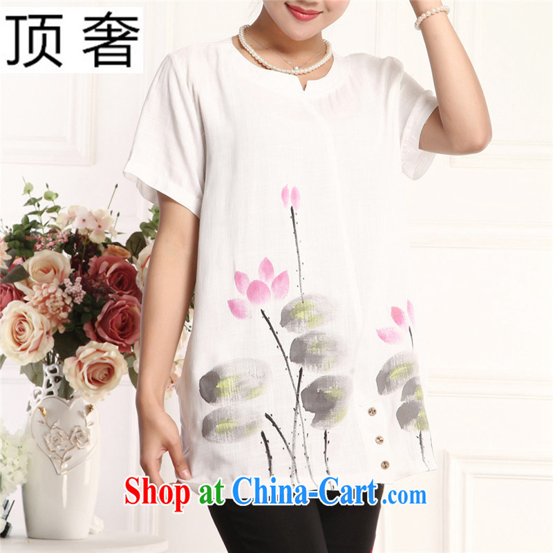 Top Luxury 2015 China wind, Ms. Tang is a short-sleeved shirt T green the Board relaxed and indeed increase the cotton round neck T-shirt Chinese blouses mom with white XXXL, top luxury, shopping on the Internet