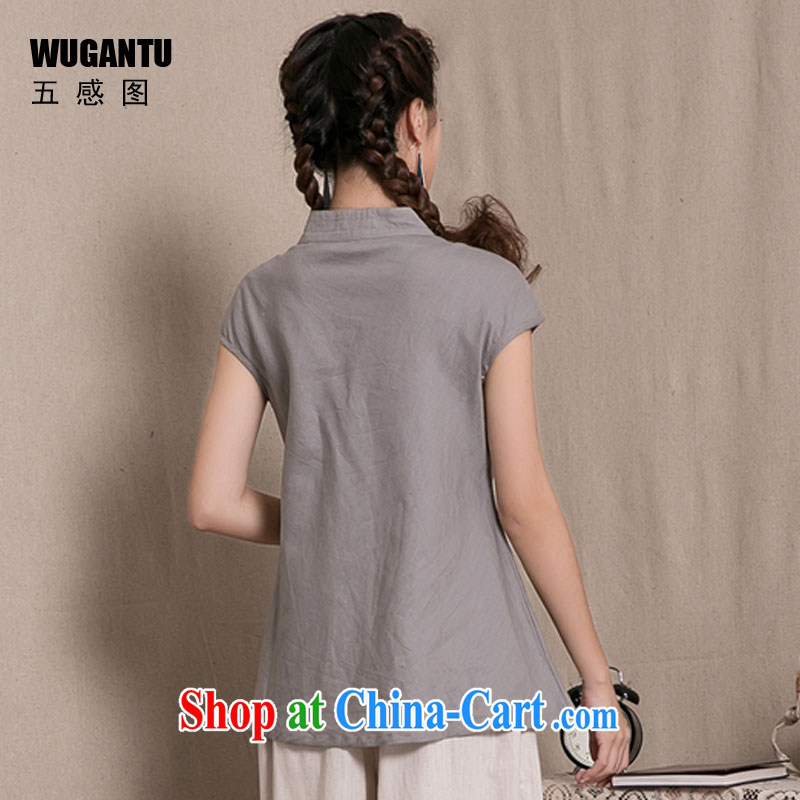 5 AND THE 2015 spring and summer new ethnic Wind China wind-buckle cotton the hand-painted ladies retro art T-shirt WGTZ 1111 gray XXL, sense 5 (WUGANTU), on-line shopping