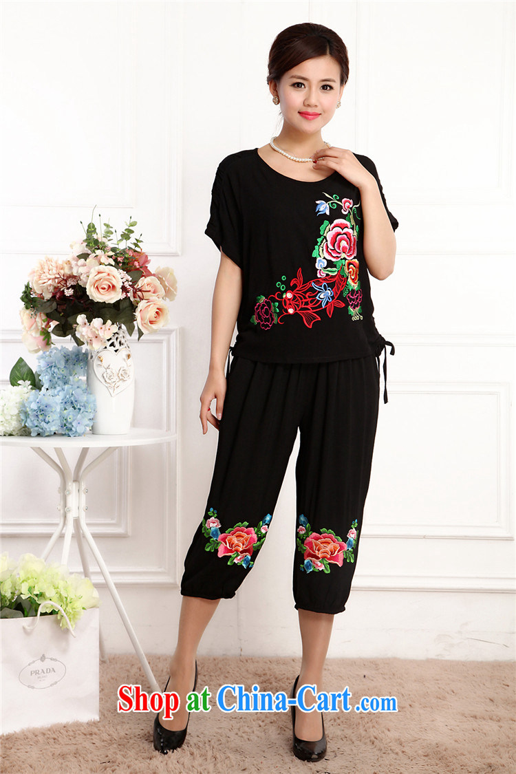 Top Luxury 2105 new, Ms. Tang is set short-sleeve China wind round-collar embroidery half sleeve shirt T red loose version T-shirt black 7 pants mom with green, package 4 XL pictures, price, brand platters! Elections are good character, the national distribution, so why buy now enjoy more preferential! Health