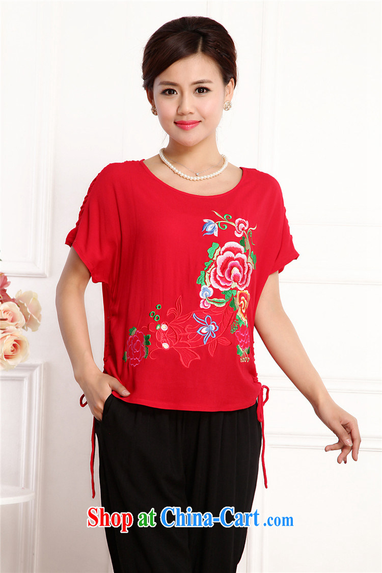 Top Luxury 2105 new Ms. loaded package short-sleeved Chinese wind round-collar embroidery half sleeve shirt T red loose version T-shirt green Chinese Kit female mom is green, package XL pictures, price, brand platters! Elections are good character, the national distribution, so why buy now enjoy more preferential! Health